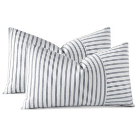 OTOSTAR Farmhouse Decorative Throw Pillow Covers 12 x 20 Inch Striped Patchwork Pillow Covers Lumbar Pillow Case Shell Couch Pillowcase Cushion Cover for Sofa Bed Home Decor Pack of 2 (Stripe Navy)