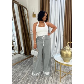 Nimsruc Wide Leg Sweatpants for Women High Waisted Drawstring Casual Loose Long Pants with Pockets Light Gray XL