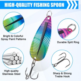 OROOTL 5pcs Fishing Spoon Lures Kit, Hard Metal Trout Spoons Fishing Lures with Durable Treble Hooks Casting Trolling Spinner Baits for Bass Walleye Salmon Pike Saltwater Freshwater 1/8oz-1oz