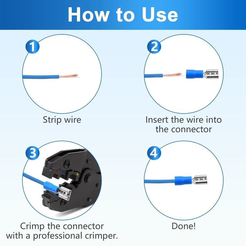 200 Pcs Female Quick disconnects Vinyl Insulated Spade Wire Connectors,
