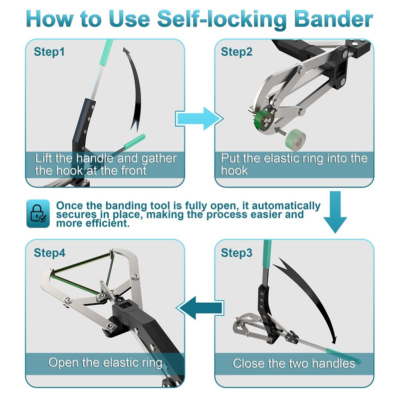 Stainless Steel Large Bander and 24pcs Bands, Cattle Banding Tools,