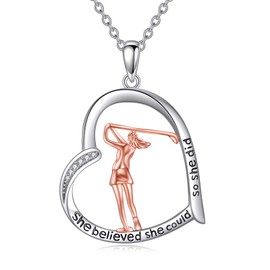 YFN Golf Necklace Sterling Silver for Women Sports Jewellery Motivational Gifts, Sterling Silver, No Gemstone