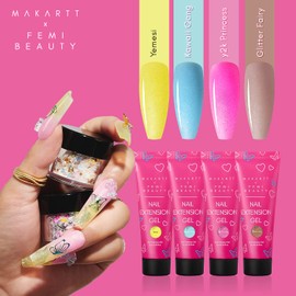 Makartt X Femi Beauty Poly Nail Extension Gel Collaboration Kit with Nail Lamp, 4 Colors Poly Extension Gel Nail Accessories All-In-One Kit Gift for Women Nail Art Beginners Starter Kit