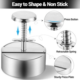 XLVLVH Burger Press Maker,Adjustable 304 Stainless Steel Hamburger Patty Maker,Non Stick Hamburger Press Patty Maker,Ideal for Beef, Vegetables, Burgers and BBQ, 4.52 inch