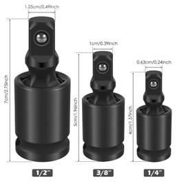 Bohaner Swivel Socket Set Universal Joint Impact Socket Set 1/2" 3/8" and 1/4" 360° Rotation Drive Ball Spring for Electric Wrench Ratchet Wrench and Manual Wrench(U228-3)
