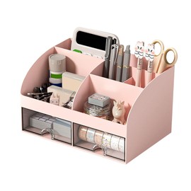 Organizador de escritorio de oficina con 6 compartimentos y 2 cajones transparentes, organizador de escritorio para niños para bolígrafos,...         