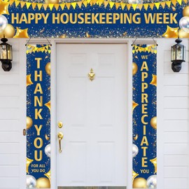 SmoothNovelty 3 Pcs Happy Housekeeping Week Banner We Appreciate Thank You for All You Do Backdrop Housekeeping Custodial Staff Recognition Appreciation Event Decorations for Hotel Hospital Office