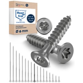 Stainless Steel TORX countersunk Head Screw Made of V2A 6-mm Thick 60-mm Screw Length 25 Pieces 36-mm Partial Thread Wood Screw 6x60