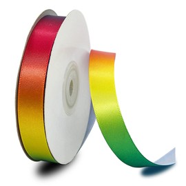 Aertai Single Face Shiny Rainbow Satin Ribbon Roll, 5/8 inch x Continuous 25 Yards, Ribbon for Gift Wrapping, Wedding Décor & DIY Bow Making (5/8 inches X 25 Yards)