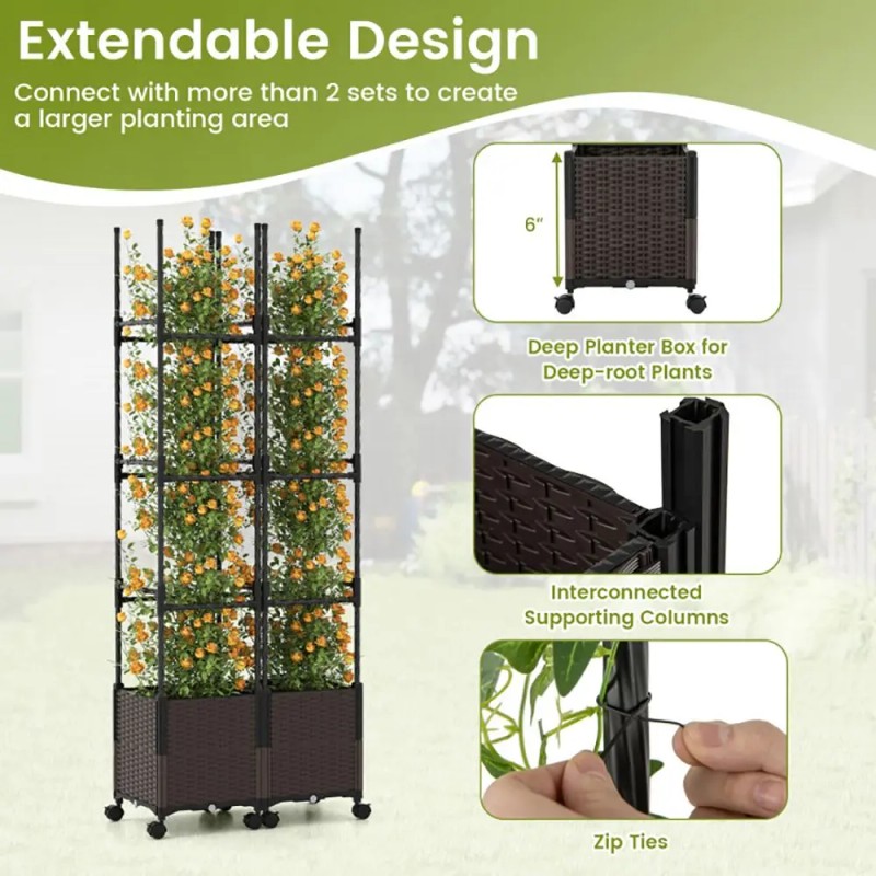Adjustable Height 87-Inch Tall Raised Garden Bed with Lockable Wheels