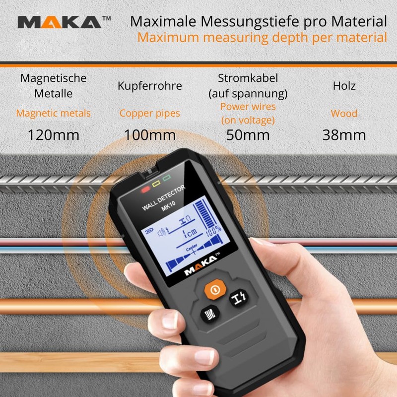 MAKA Digital Line Finder - Detection of Copper, Metal, Wood