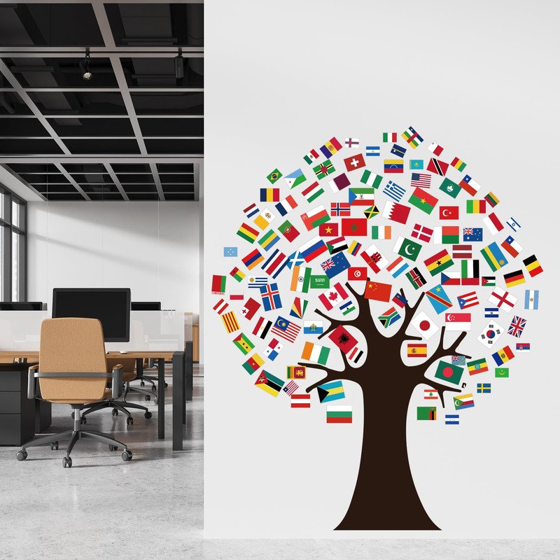 World Flags Tree Bulletin Board Decorations International Flag Tree Paper
