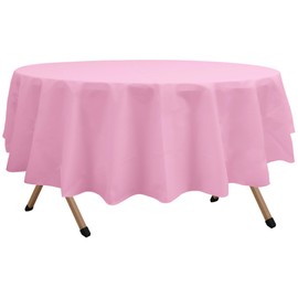 dinexlence 2 Pack Pink Premium Plastic Tablecloth Round 84 Inches Reusable Rose Pink Decorative Table Cover for Dining, Wedding, Party, Indoor and Outdoor use