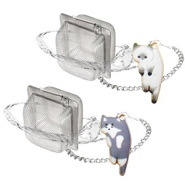 Juego de infusor de té para gato, 2 coladores de té de cubeta para té suelto, lindo dije de gato con dije de té, difusor de té de malla de acero inoxidable para extracción (blanco y gris)
