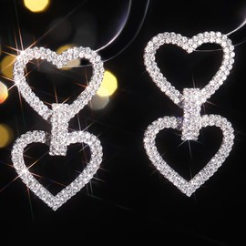 Octwine Women Bridal Silver Love Rhinestone Earrings Bridal Wedding Sparkly Rhinestone Chandelier Dangle Drop Tassel Earrings Statement Silver Earrings Cute Dangle Earrings for Women