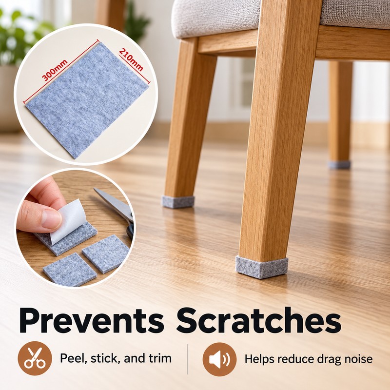 2-Pack Self-Adhesive Felt Furniture Pads - Cut-to-Fit Floor Protectors for