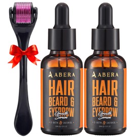 Abera Hair Growth Serum for thinning hair and beard – biotin & castor oil combo, natural care for men and women (2 x 1.01 fl oz)