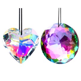 ROSYLEVE Suncatcher Crystal 2 Pieces Rainbow 75 mm and Heart Suncatcher 45 mm with 2 Pieces Rope Uncatcher Crystal Crystals for Hanging for Garden Window Balcony