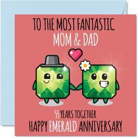 Stuff4 Cute Emerald Anniversary Card for Mom & Dad - 55 Years Together - Happy 55th Wedding Anniversary Cards for Dad Mom, 5.7 x 5.7 Inch Greeting Cards for Fifty-Fifth Anniversaries
