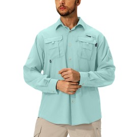 Men's Sun Protection Fishing Shirts Lightweight Long Sleeve UPF 50+ Travel Work Hiking Shirts with Pockets