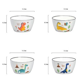 Bicuzat 4.5 Inch Cute Cartoon Dinosaur Ceramic Soup Bowls Set Salad Bowls Ice Cream Bowls Set of 4