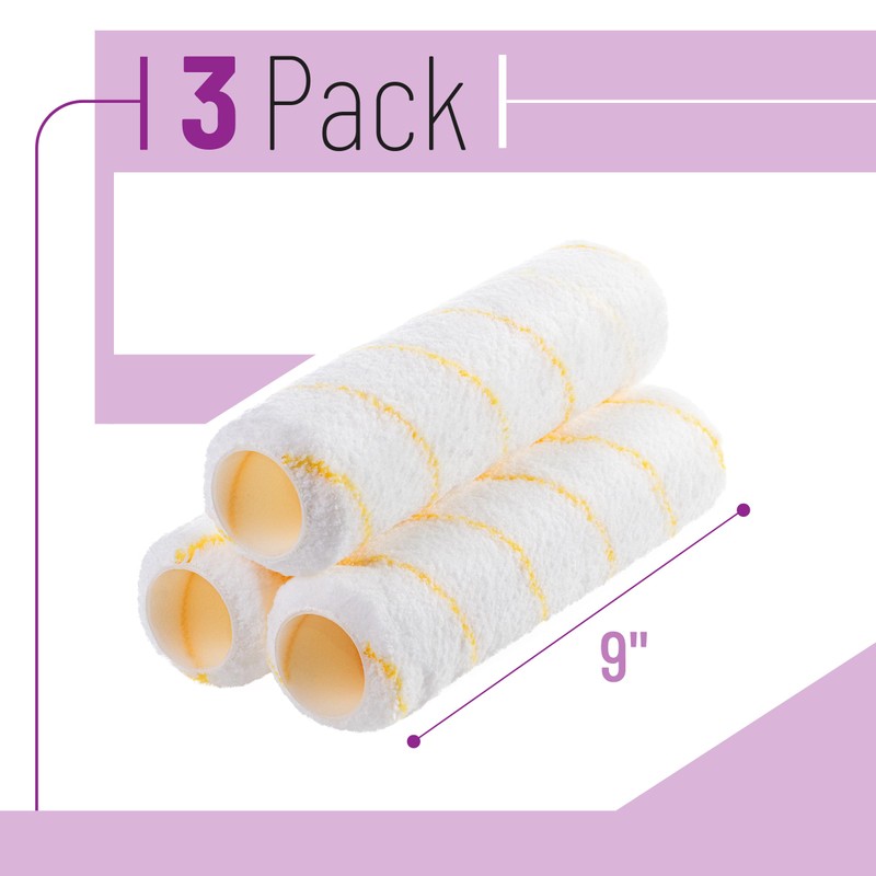 Bates- Paint Roller Covers, 9" x 3/8", 3 Pack, Yellow