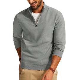 PJ PAUL JONES Men's Troyer Pullover 1/4 Zip Fine Knit Winter Jumper Long Sleeve Texured Jumper with Stand-Up Collar, gray