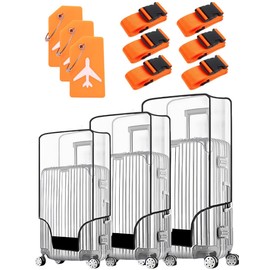 Fhauopsa 3 PCS Clear Suitcase Covers for Luggage, 20" 24" 28" Luggage Protector Suitcase Cover TSA Approved Waterproof Transparent PVC Protector (20"+24"+28")