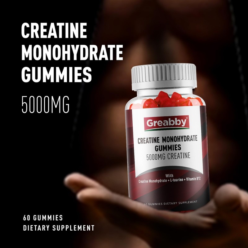 GREABBY Creatine Monohydrate Gummies - 5g Creatine Monohydrate with L-Taurine,