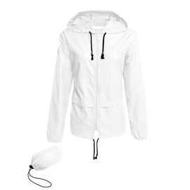 Avoogue Lightweight Raincoat Women's Waterproof Windbreaker Packable Outdoor Hooded Rain Jacket White M