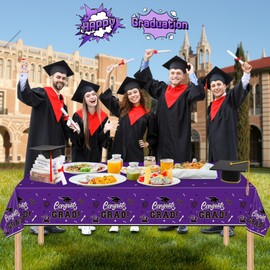 2 Pack Graduation Tablecloth - Congrats Grad Table Cloths, Plastic Disposable Rectangle Purple Class of 2025 Table Cover for Graduation Table Decorations Party Decor Supplies Favors,108 x 54 Inch