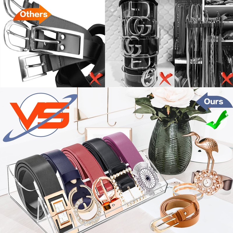 Acrylic Belt Organizer, ToyaJeco 5 Compartments Belt Storage Holder for