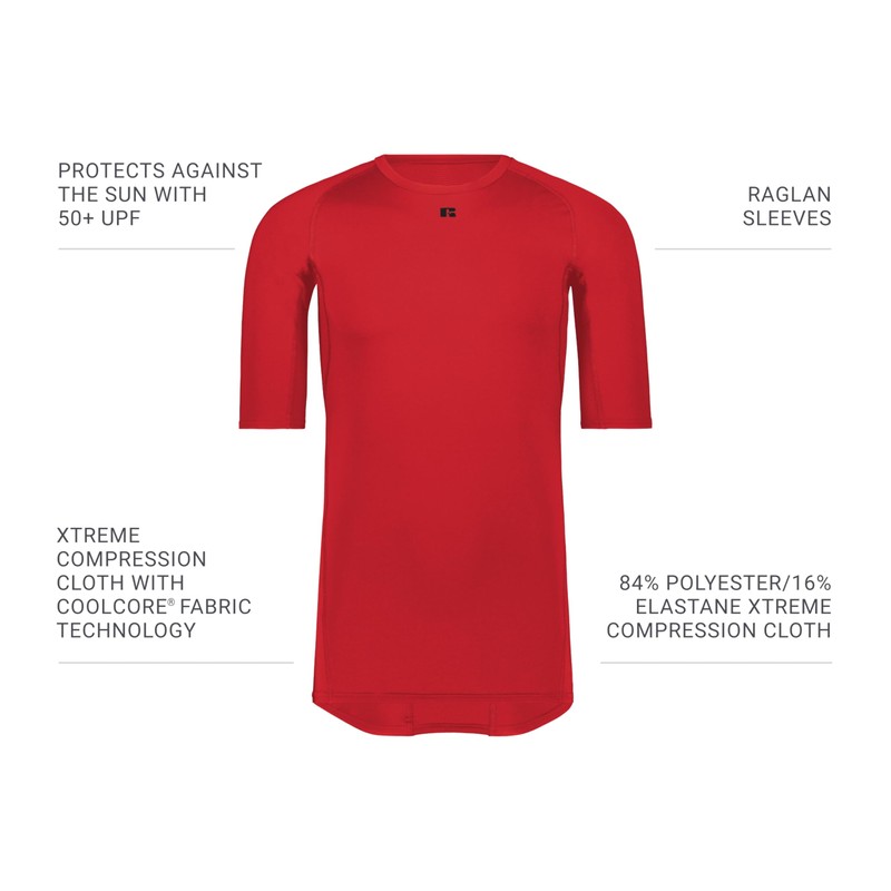 Russell Athletic Men's Half Sleeve Compression Tee, Red, Large