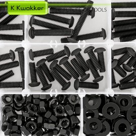K Kwokker 1/4 20 Bolt and Nuts, 7 Sizes are 2", 1-1/2", 1-1/4", 1", 3/4", 5/8", 1/2", Button Head Hex Socket Cap Screws, Black, Full Machine UNC Thread, with Washers for Screws, 219Pcs Totally
