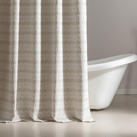 SLEEP ZONE Geometric Jacquard Shower Curtain, Textured Fabric Shower Curtains Arch Curtain for Modern Home Decorations Bathroom, 72" × 72" Beige Arch