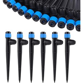 Drip Irrigation Emitters with Adjustable 360 Degree Water Flow Drippers Sprayer for 1/4 inch Tubing, Garden Drippers Sprayer Perfect for House Garden Watering System. (25pcs-Blue 360 Degree Sprayer)
