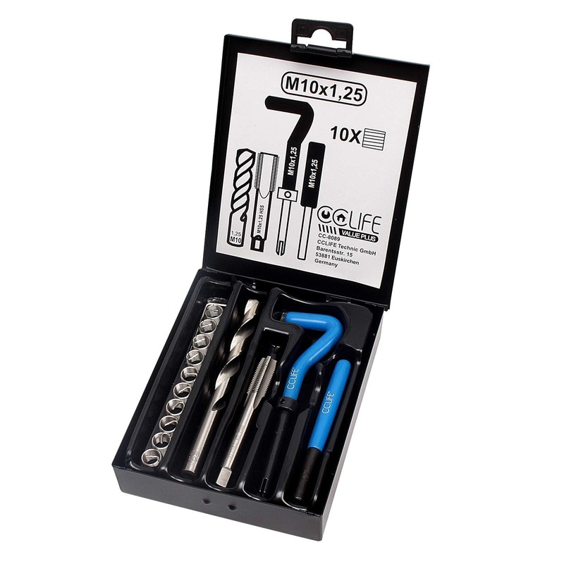 CCLIFE Helicoil Thread Repair Tool Kit M5/M6/M8/M10/M12/M14/M16, Size:M10 X 1,25