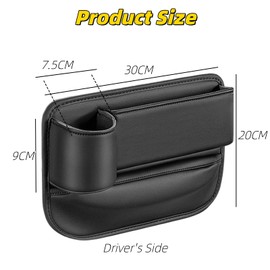 MAIHUO Car Seat Gap Organizer with Cup Holder, Car PU Leather Storage Box, 30x20cm Universal Fit
