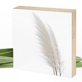 Wunderpixel® Holzbild Fotografie Pampasgras - weiß - 15x15x2cm zum Hinstellen/Aufhängen, echter Fotodruck auf Holz - Wand-Bild Aufsteller zur Dekoration/Geschenk-Idee