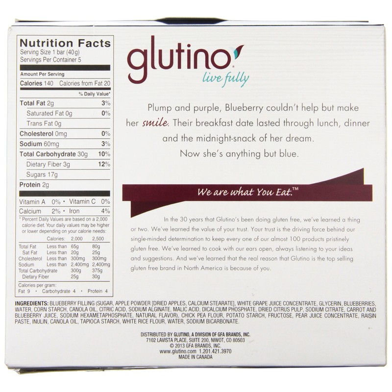 Gluten Free by Glutino Breakfast Bars, Blueberry, 1.41 oz (