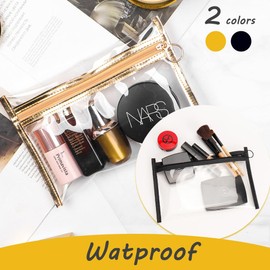 Aieino 2pcs Toiletry Bags, Clear Travel Toiletries Bag Airport Security Approved Liquid Bag Waterproof Cosmetic Organizer Wash Bag Portable for Travel Shower Bathroom Makeup Storage(Gold, 21.5x15cm)