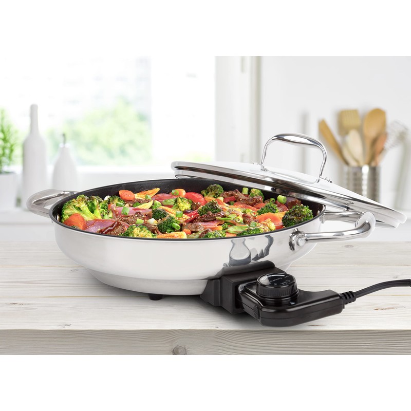 Electric Skillet By CucinaPro- 18/10 Stainless Steel, Frying Pan w
