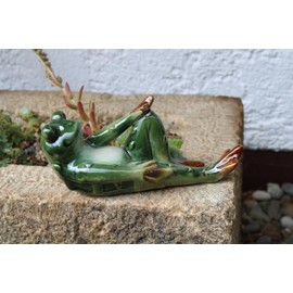 Holzwurm Decorative Ceramic Frog Lying Down Green Glazed 20cm