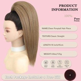 Cheer Ponytail Hairpiece All Star Cheer Hair Straight Posh Pony for Cheerleader Competition 200% density, Full and Soft Hair,Ash Blonde