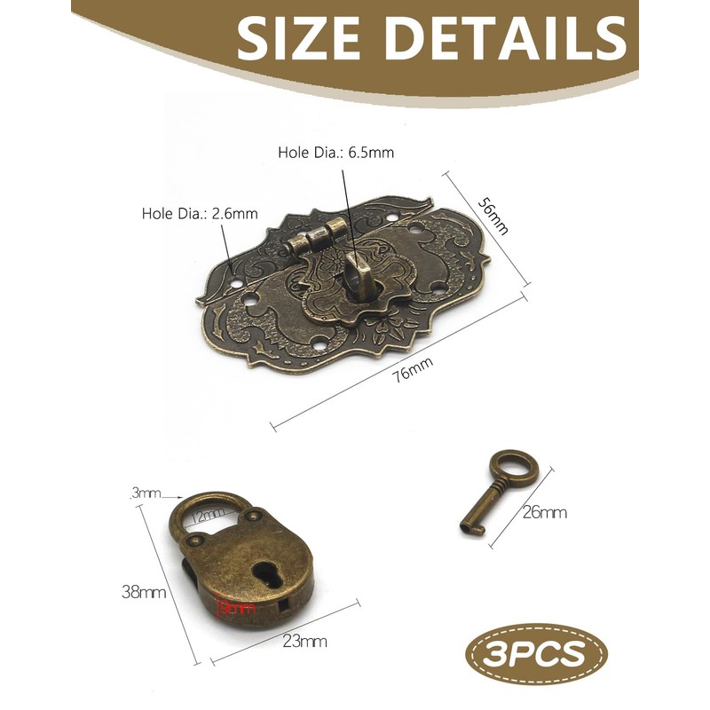 QLEUIFT 1 x Hasp Vintage Antique Clasps, Bronze Iron Design,