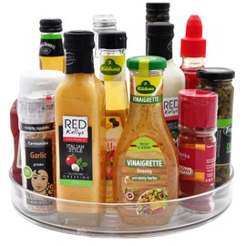 Amolliar 11" Clear Lazy Susan Organizer - 360° Rotating Turntable Organizer for Kitchen, Fridge, Pantry, Countertop, Under Sink & Bathroom, Spice Condiment Organizer Space-Saving Storage Tray 1 Pack