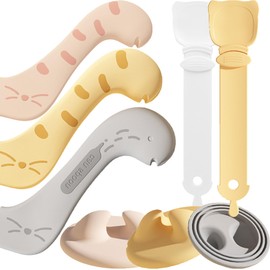 bobknow 8pcs Pet Food Suppliers Can Set, 6pcs Cat Can Opener and Cat Food Can Covers Lids plus 2pcs Cat Strip Feeder, Cat Spoons for Wet Food,for Pets Dogs Cats