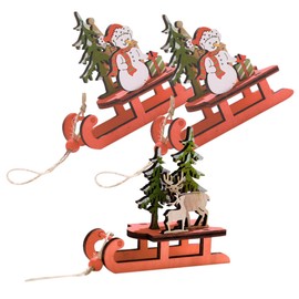 Garneck 3pcs Wooden Christmas Sleigh Miniature Sleigh Xmas Hanging Sleigh Mini Sled Ornament Santa Sleigh Ornament Santa and Sleigh Ornament Christmas Sleigh Ornament Xmas Pendants Boxwood