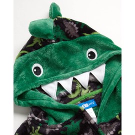 ONLY BOYS Bathrobe - Plush Fleece Bathrobe: Crocodiles, Sharks, Dinosaurs, Ninjas (6-14), Size 12-14, Black/Green Dinos