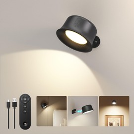 FULEN FULEN LED Wandleuchte Innen, Wandlampe mit Akku, Fernbedienung mit Touch Control, 360 Drehbare, fr Wohnzimmer Schlafzimmer TreppenhausFlur kabellose wandleuchten, Schwarz 1 Stck